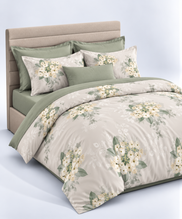 Lenjerie de pat Văi Carpatine, 6 piese, finet (72% bumbac), universală, verde/flori