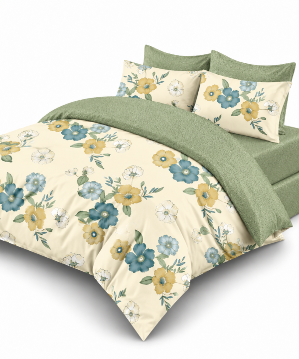 Lenjerie de pat Grădini Dobrogene, 6 piese, două fețe, 100% bumbac percale, verde