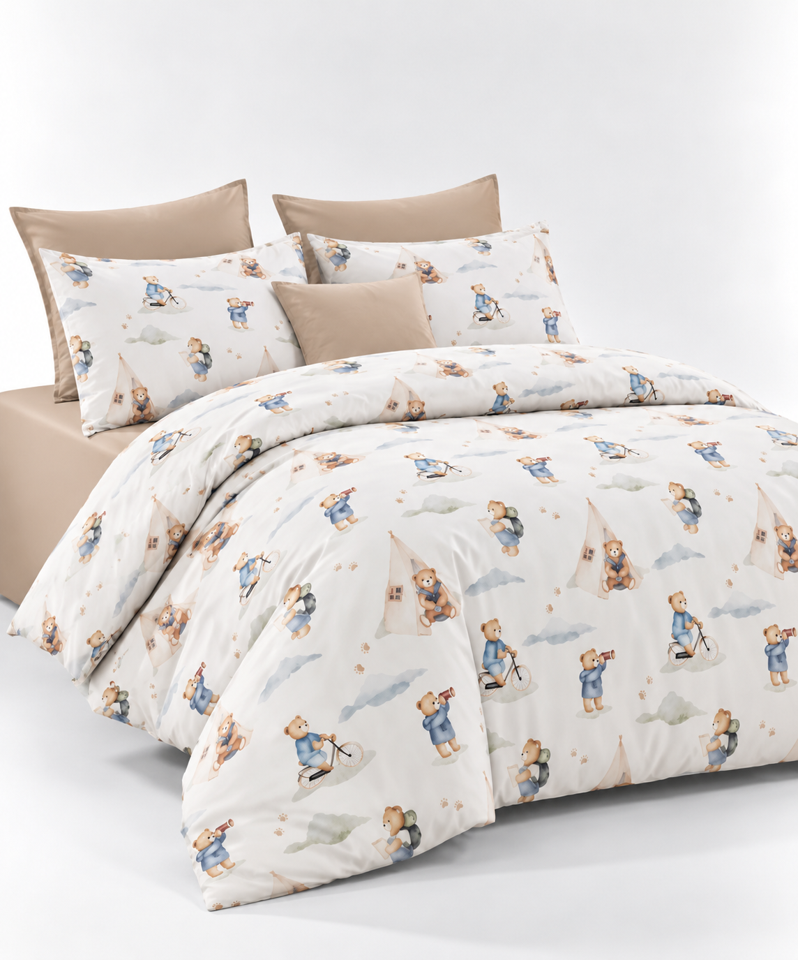 Lenjerie de pat, 100% bumbac tip ranforce, calitate superioară și rezistență, ursuleți