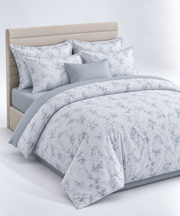 Lenjerie de pat Văi Carpatine, 6 piese, finet (72% bumbac), universală, bleu/alb