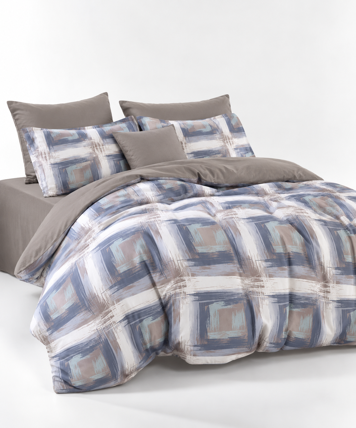 Lenjerie de pat Grădini Dobrogene, 6 piese, două fețe, 100% bumbac percale, maro