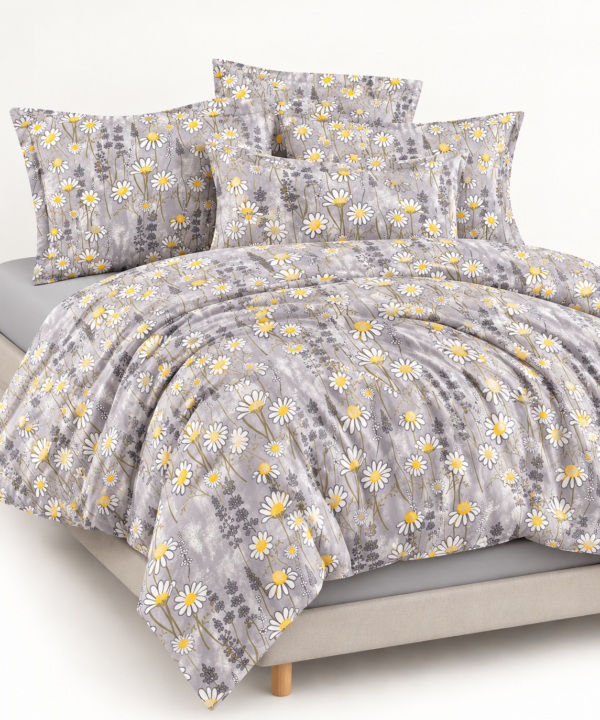 Lenjerie de pat Refugiu la Balcic, 4 piese, 100% bumbac ranforce, husă cu elastic universală 140/160x200 cm, mov/gri