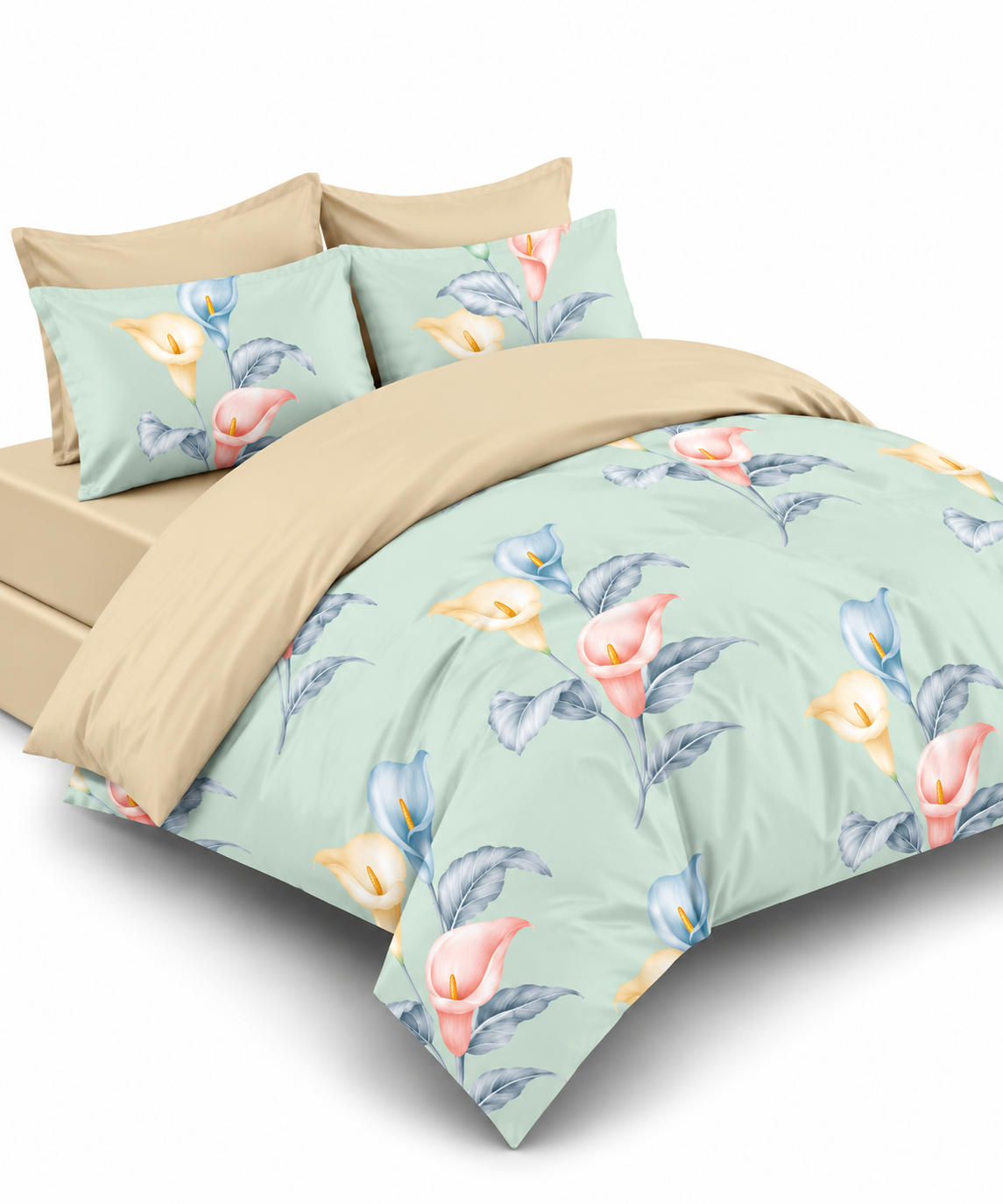 Lenjerie de pat Grădini Dobrogene, 6 piese, două fețe, 100% bumbac percale, verde - imagine 3