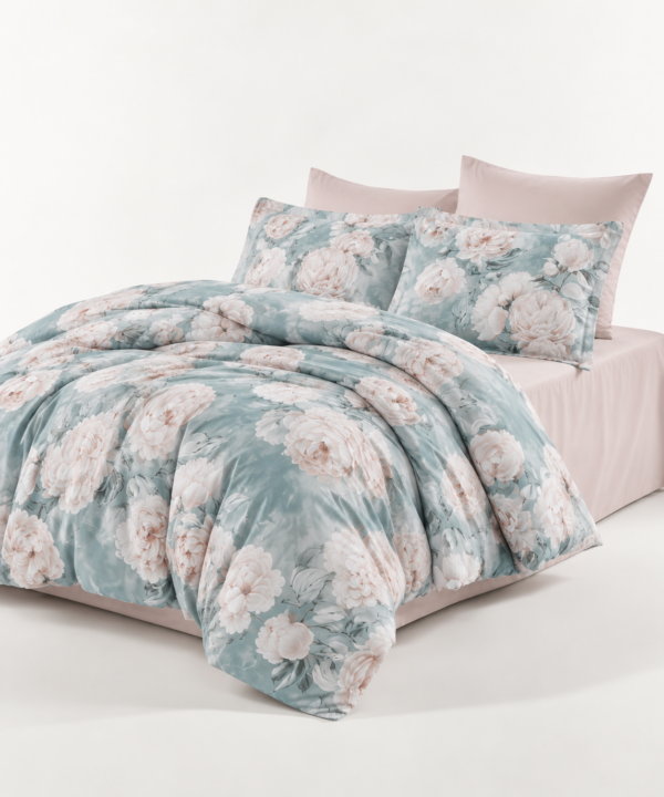 Lenjerie de pat Ape Carpatine, 6 piese, 100% bumbac satinat, cearceaf 240 x 260 cm, bleu - imagine 3