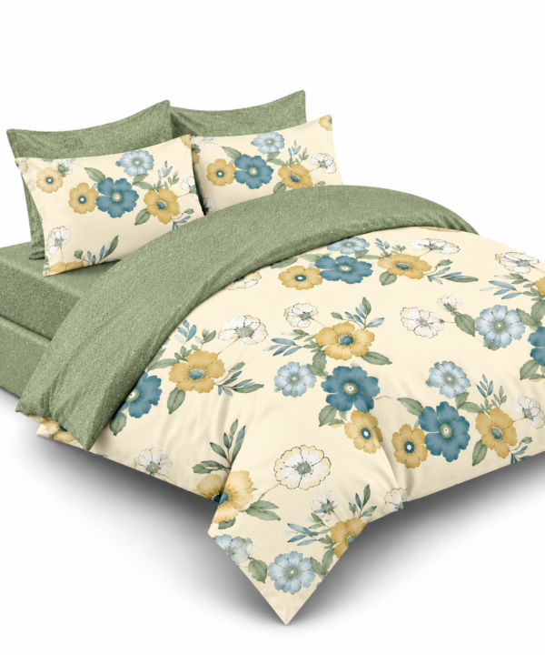 Lenjerie de pat Grădini Dobrogene, 6 piese, două fețe, 100% bumbac percale, verde - imagine 3