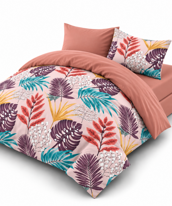 Lenjerie de pat Grădini Dobrogene, 6 piese, două fețe, 100% bumbac percale, lila - imagine 3